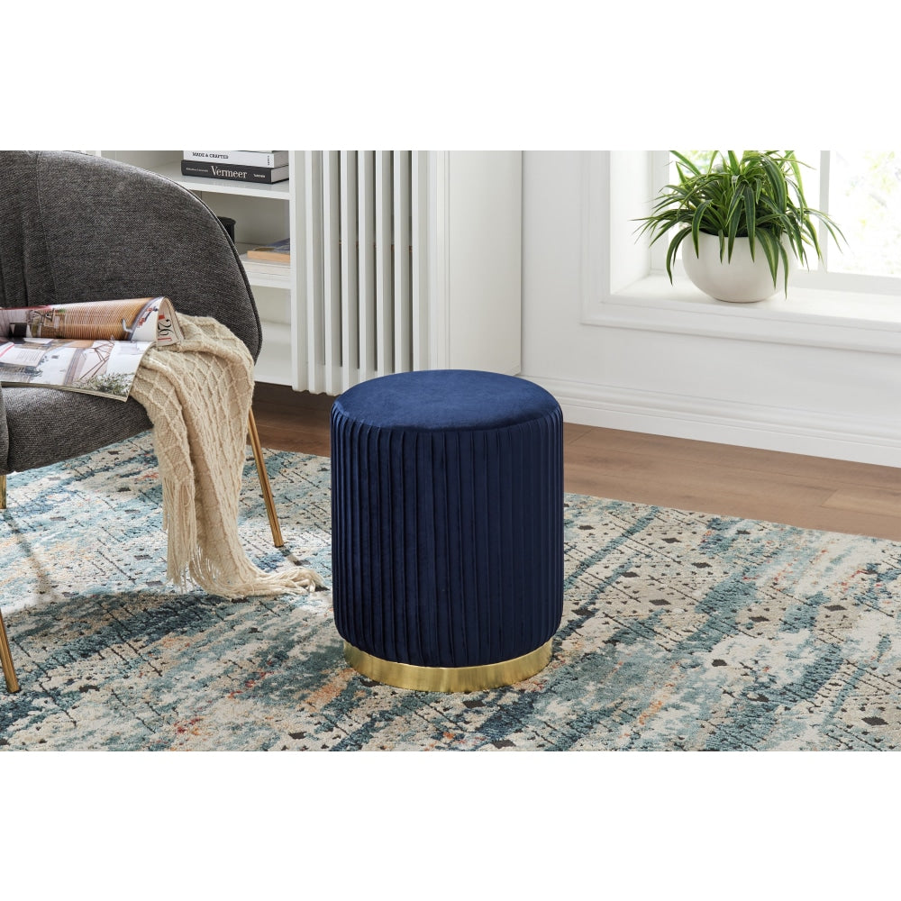 Panama Pleated Velvet Fabric Ottoman Bench Foot Stool - Navy Fast shipping On sale