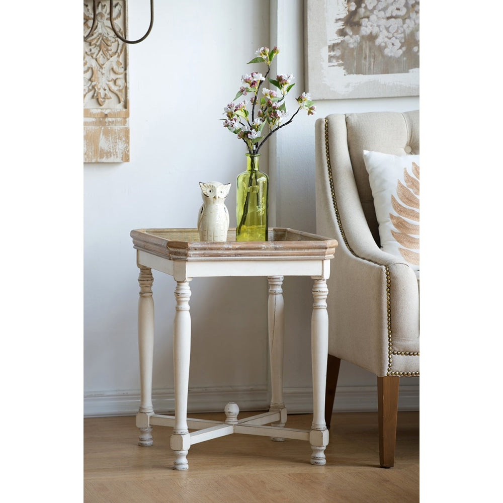 Pandora Shabby Chic Square Wooden Side Table - White/Natural Wall Art Fast shipping On sale