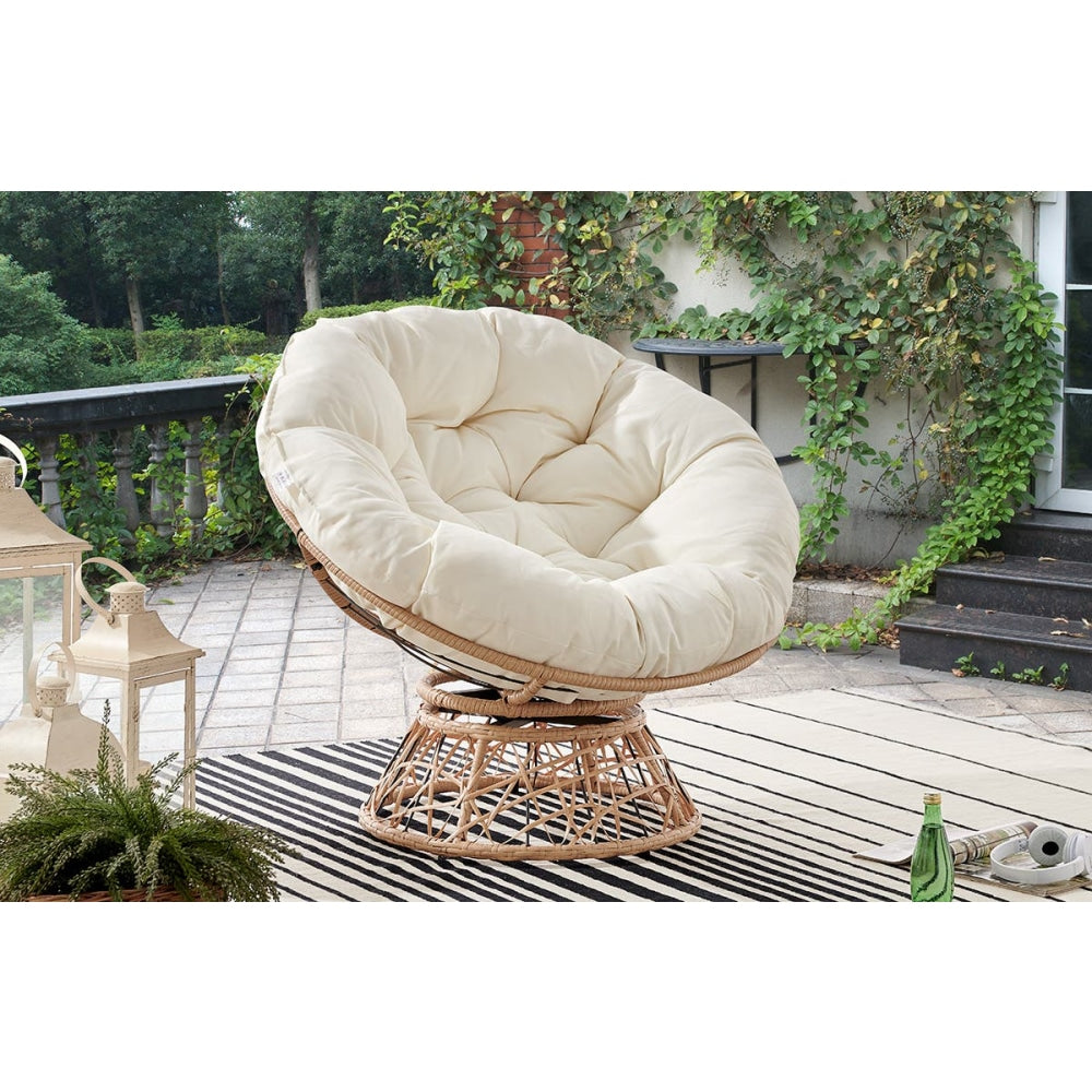 Papasan Swivel Wicker Outdoor Relaxing Lounge Accent Patio Chair - Beige Furniture Fast shipping On sale