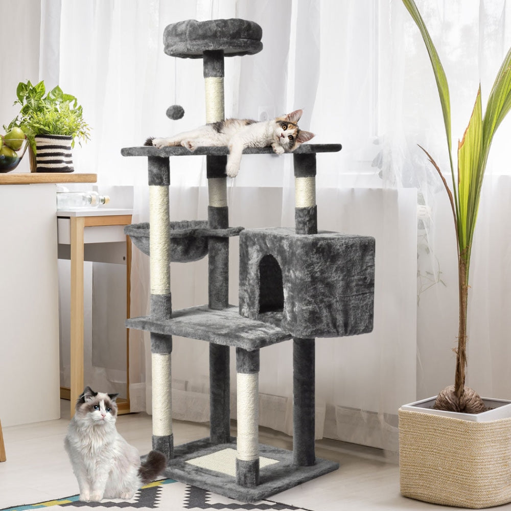 PaWz Cat Tree Toy Scratching Post Scratcher Tower Condo Wooden House Grey 130cm Cares Fast shipping On sale