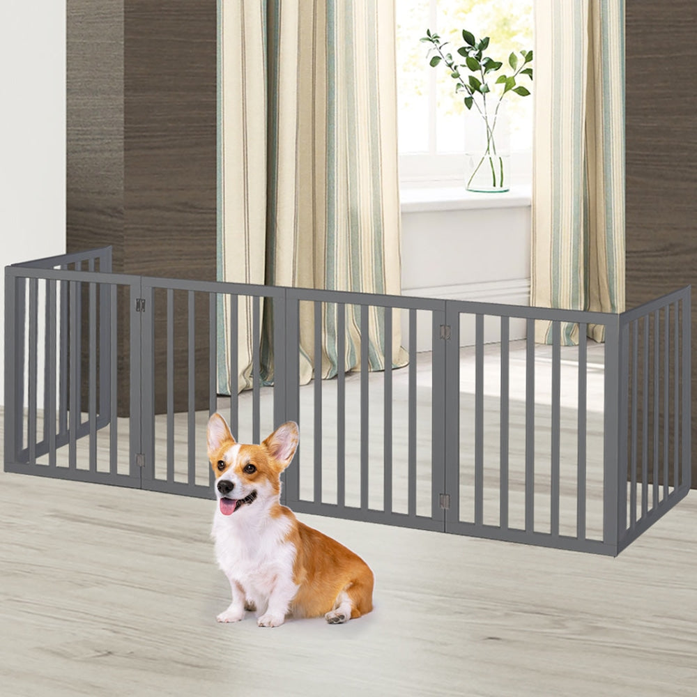 PaWz Wooden Pet Gate Dog Fence Safety Stair Barrier Security Door 6 Panels Grey Cares Fast shipping On sale