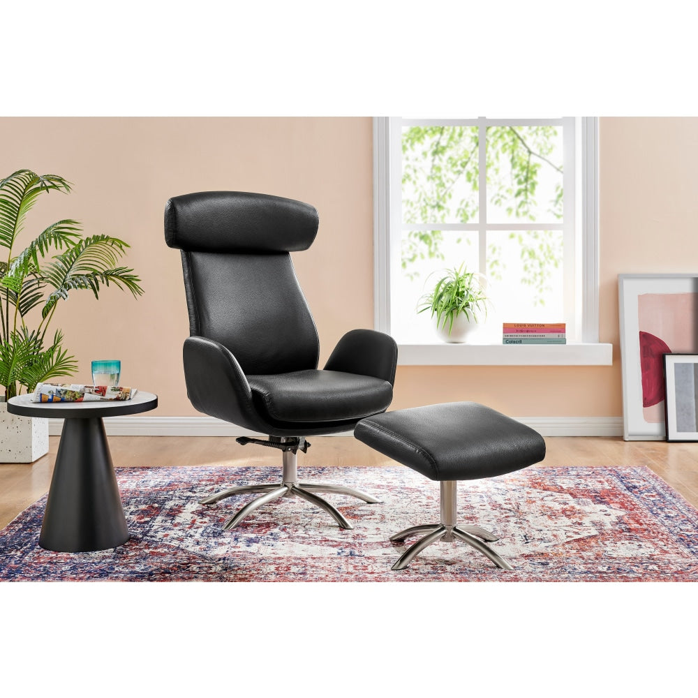 Penny PU Leather Resting High Back Relaxing Lounge Accent Chair W/ Ottoman - Black Fast shipping On sale