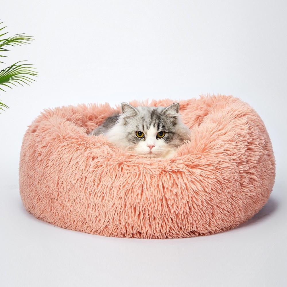 Pet Bed Cat Dog Donut Nest Calming Kennel Cave Deep Sleeping Pink M Supplies Fast shipping On sale