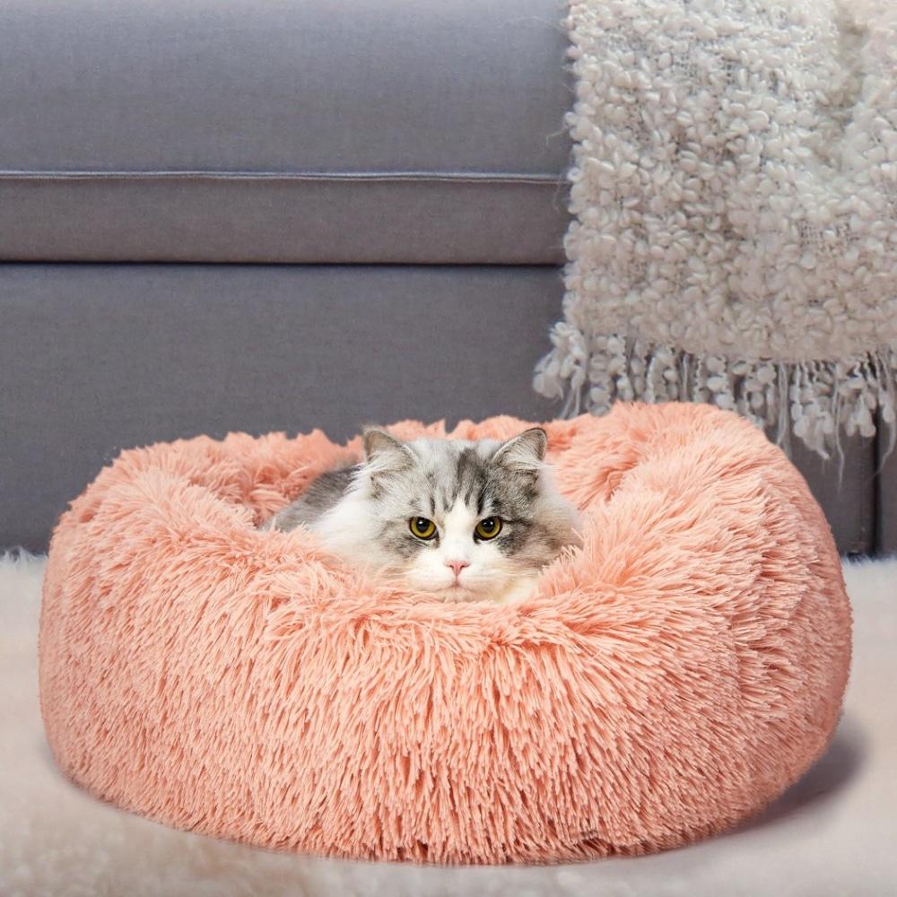 Pet Bed Cat Dog Donut Nest Calming Kennel Cave Deep Sleeping Pink M Supplies Fast shipping On sale