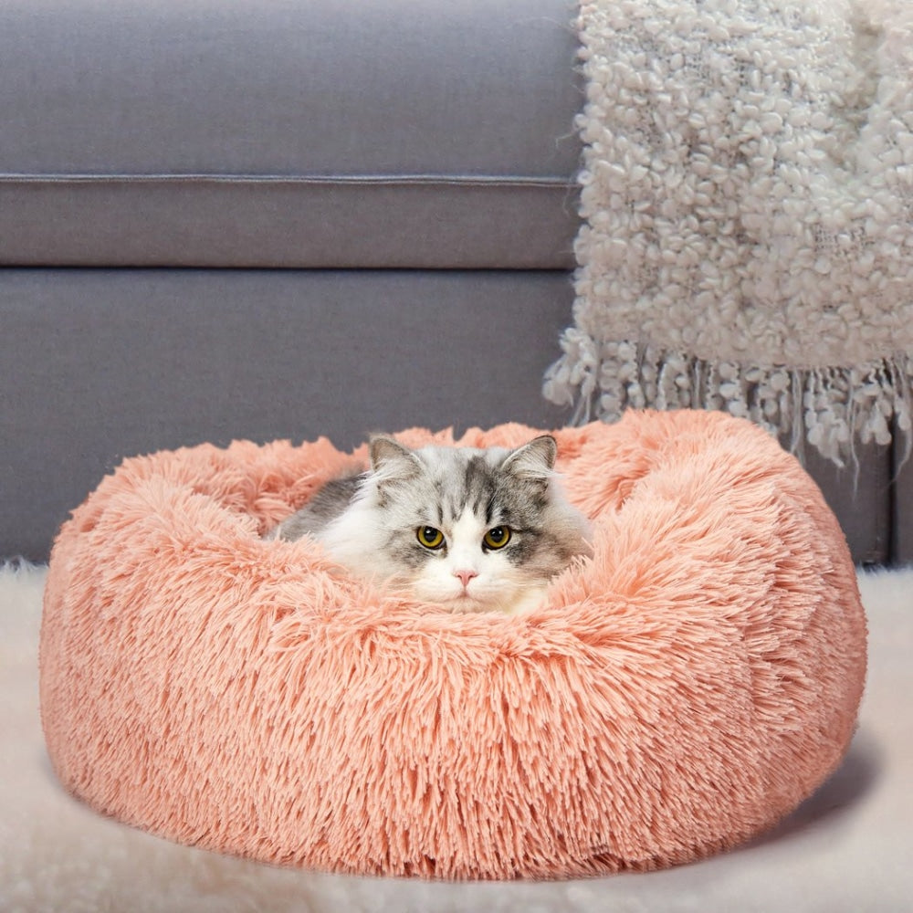 Pet Bed Cat Dog Donut Nest Calming Kennel Cave Deep Sleeping Pink S Supplies Fast shipping On sale