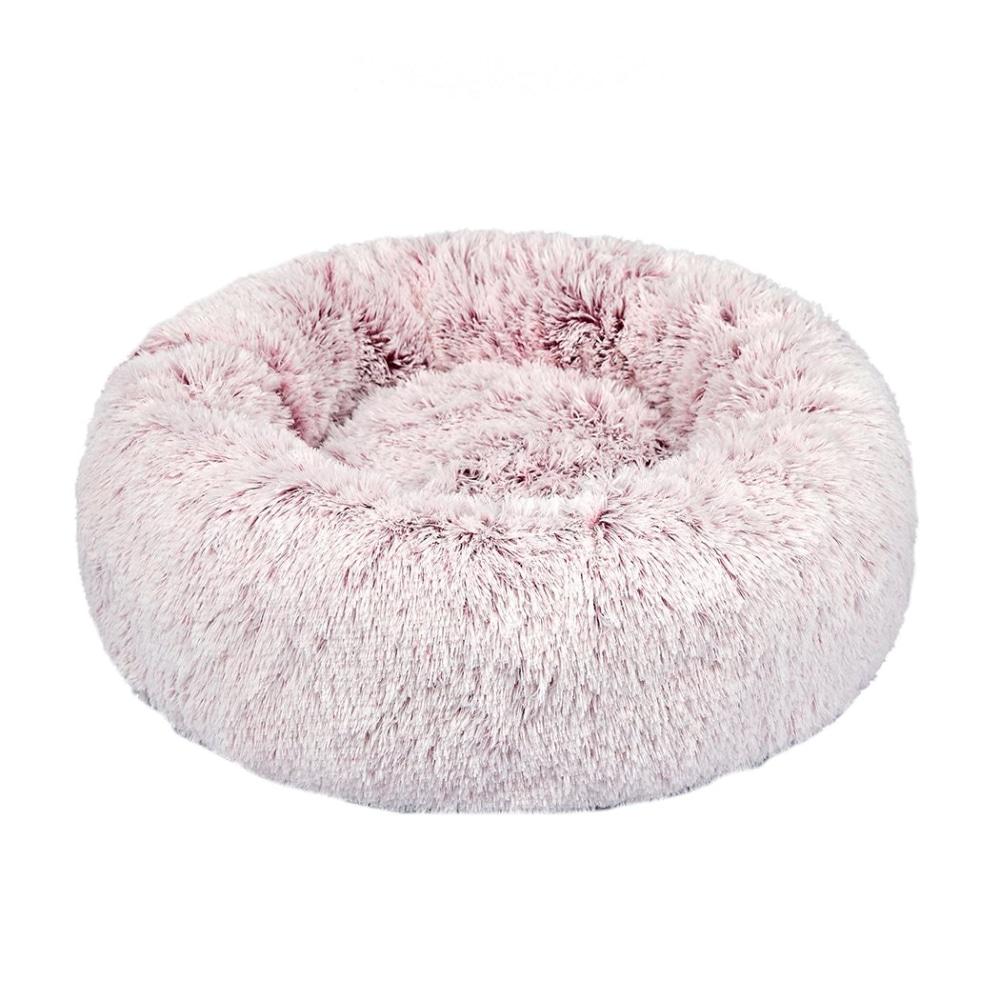 Pet Bed Cat Dog Donut Nest Calming Mat Soft Plush Kennel Pink L Supplies Fast shipping On sale