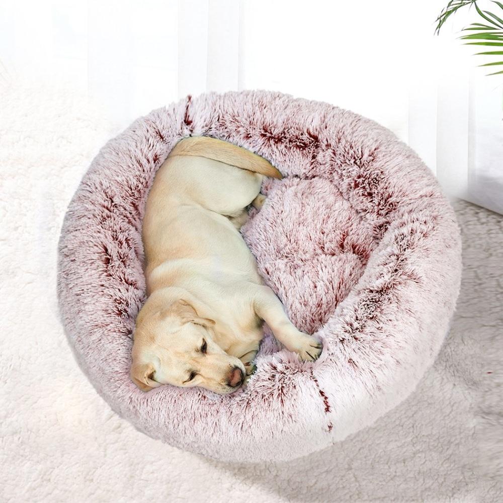 Pet Bed Cat Dog Donut Nest Calming Mat Soft Plush Kennel Pink M Supplies Fast shipping On sale