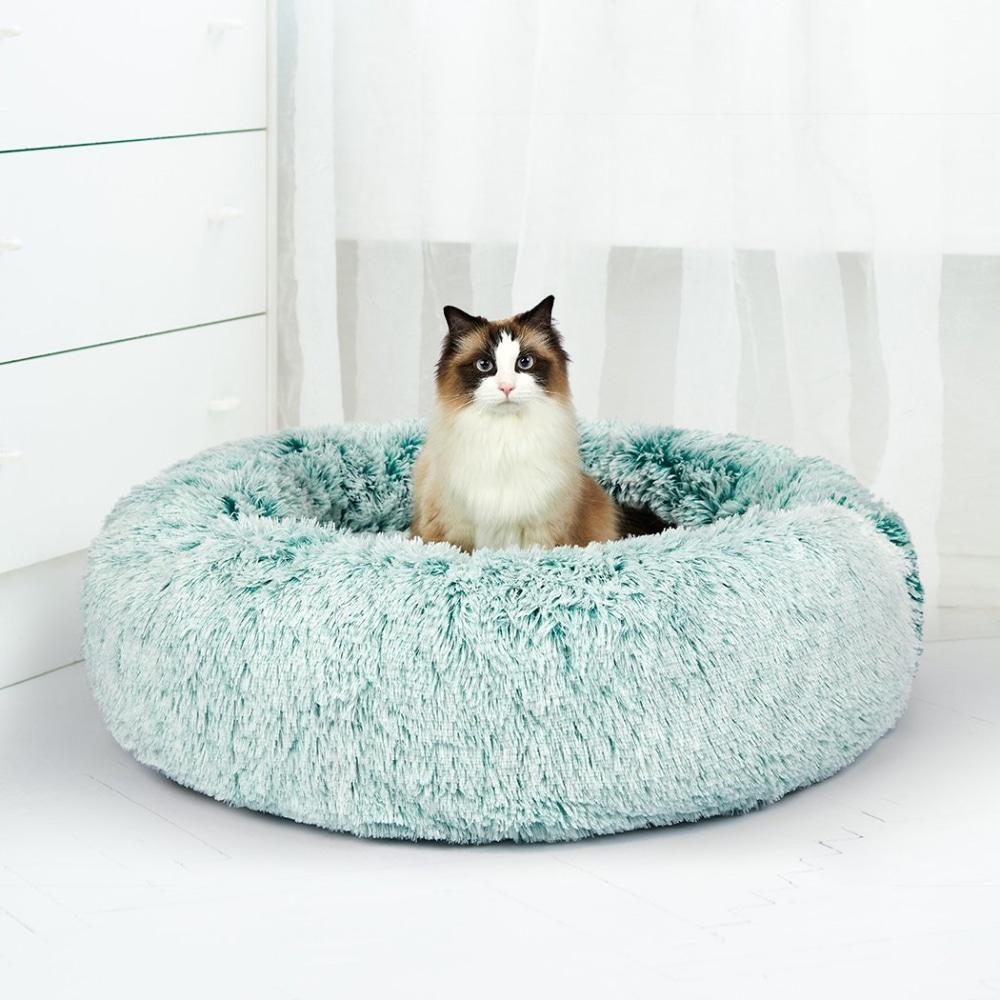Pet Bed Cat Dog Donut Nest Calming Mat Soft Plush Kennel Teal L Supplies Fast shipping On sale