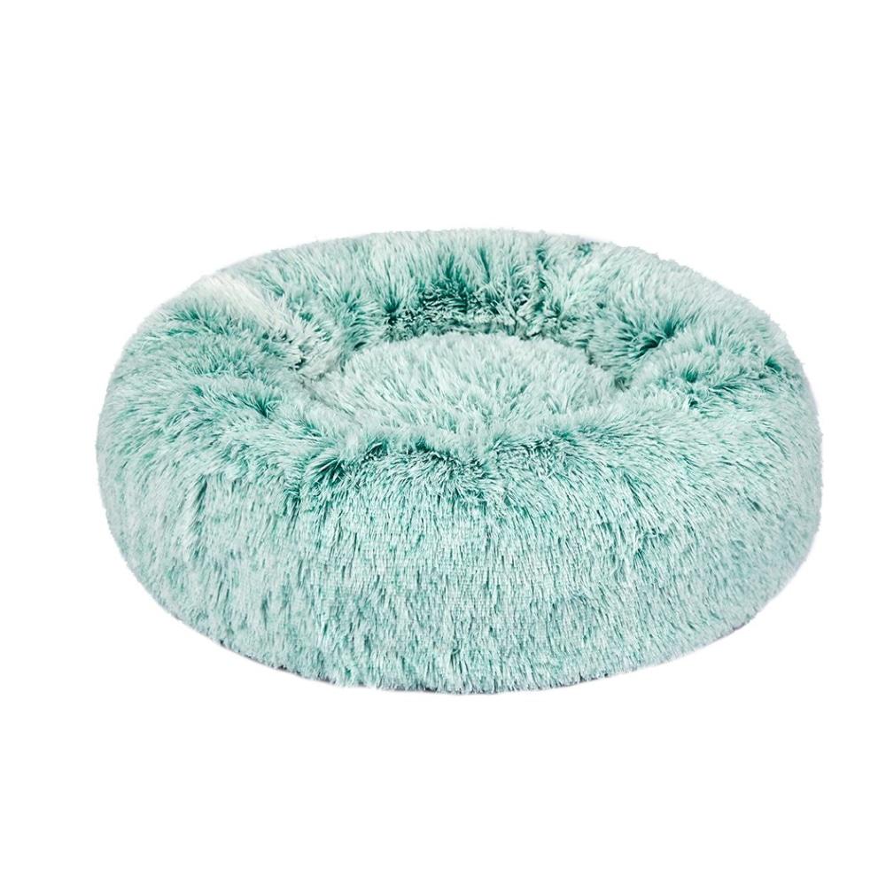 Pet Bed Cat Dog Donut Nest Calming Mat Soft Plush Kennel Teal L Supplies Fast shipping On sale