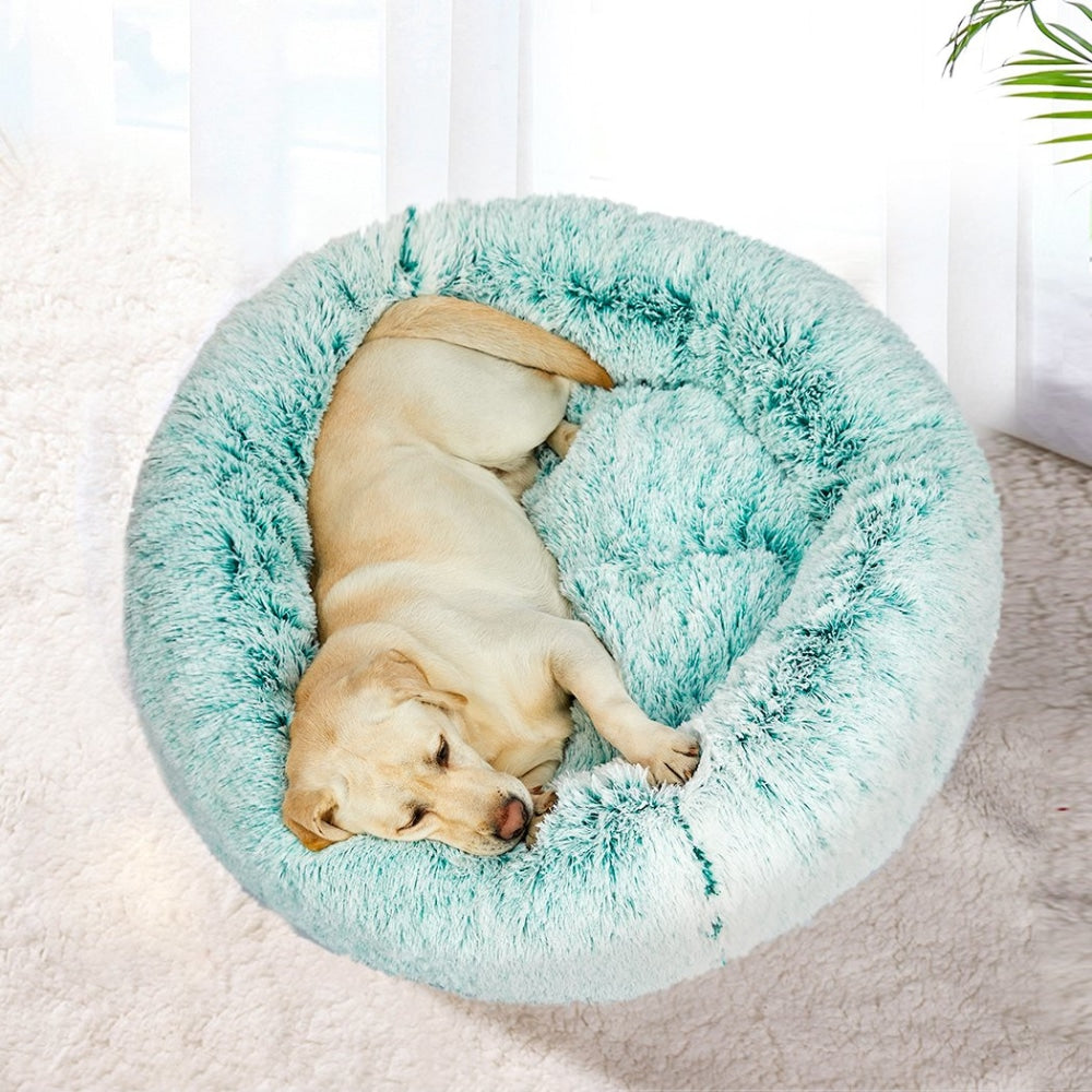 Pet Bed Cat Dog Donut Nest Calming Mat Soft Plush Kennel Teal M Supplies Fast shipping On sale