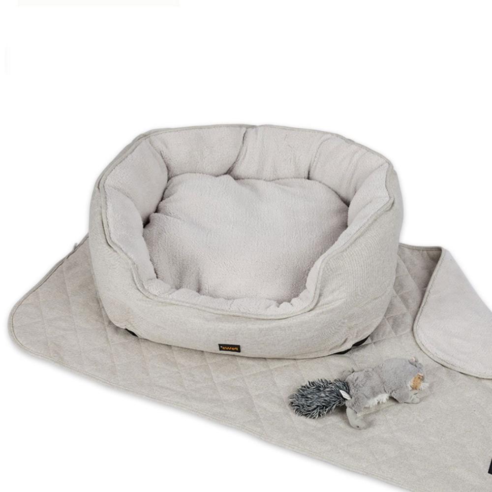 Pet Bed Set Dog Cat Quilted Blanket Squeaky Toy Calming Warm Soft Nest Beige L Supplies Fast shipping On sale
