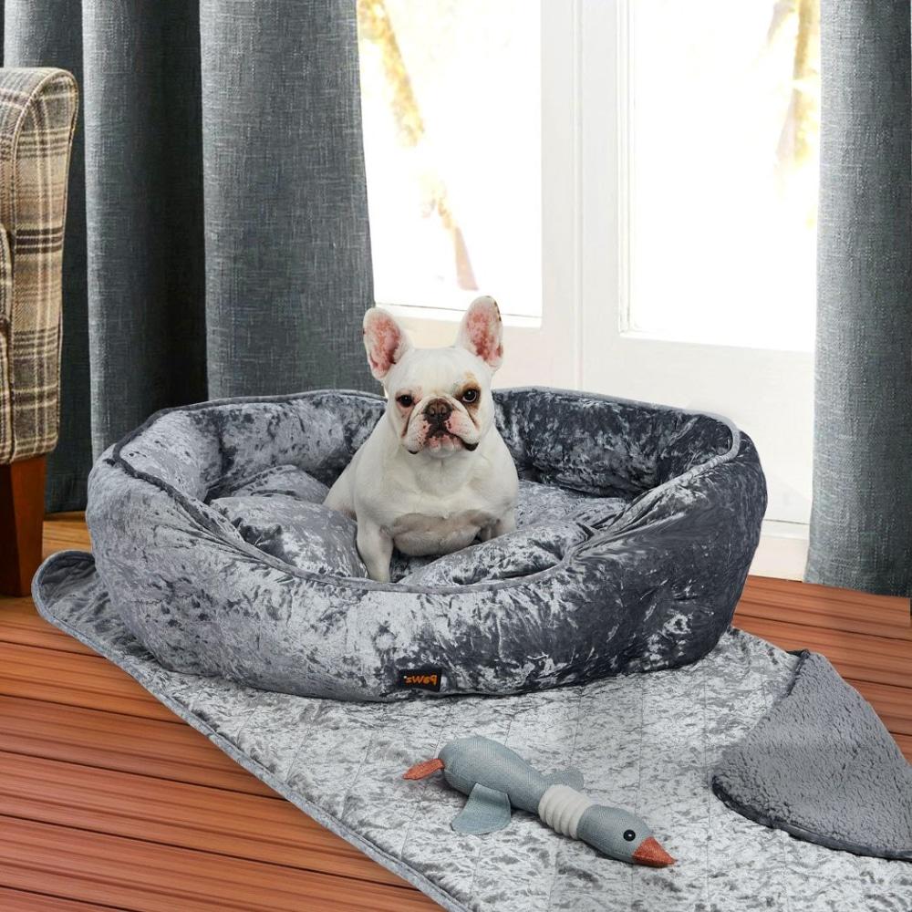 Pet Bed Set Dog Cat Quilted Blanket Squeaky Toy Calming Warm Soft Nest Grey L Supplies Fast shipping On sale