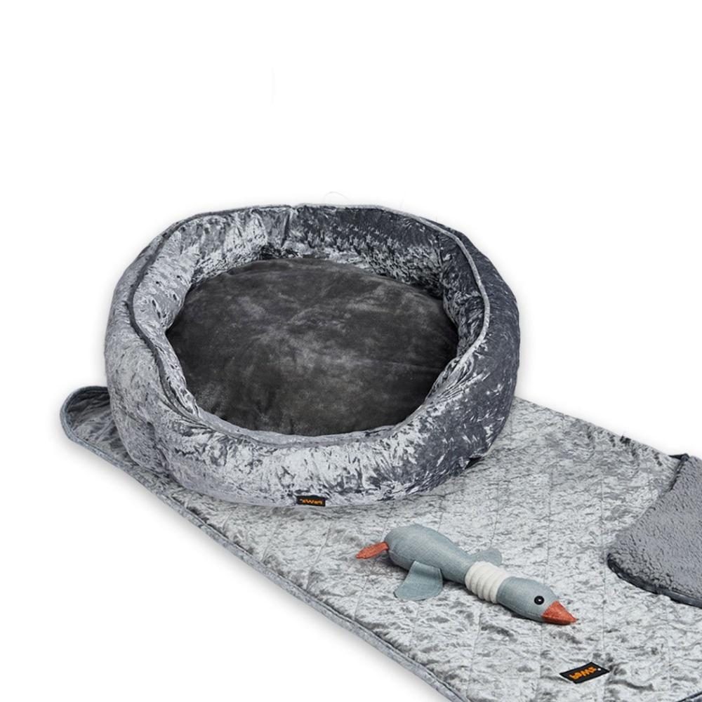 Pet Bed Set Dog Cat Quilted Blanket Squeaky Toy Calming Warm Soft Nest Grey L Supplies Fast shipping On sale