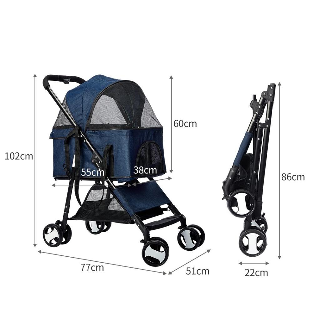 Pet Stroller Dog Cat Pram Foldable Carrier 4 Wheels Large Travel Pushchair Blue Supplies Fast shipping On sale