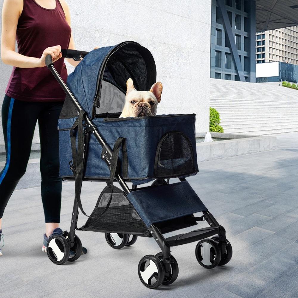 Pet Stroller Dog Cat Pram Foldable Carrier 4 Wheels Large Travel Pushchair Blue Supplies Fast shipping On sale