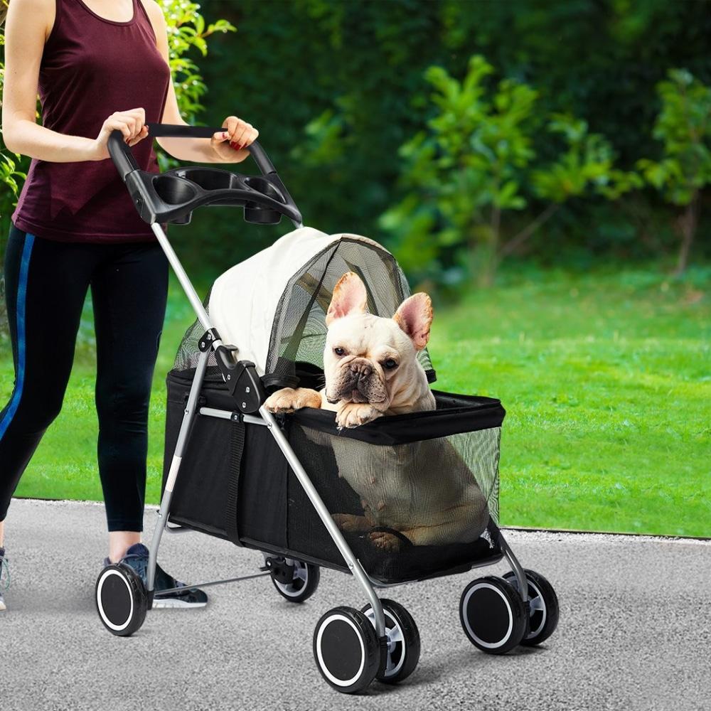 Pet Stroller Dog Cat Pram Foldable Carrier Large Travel 4 Wheels Pushchair Black Supplies Fast shipping On sale