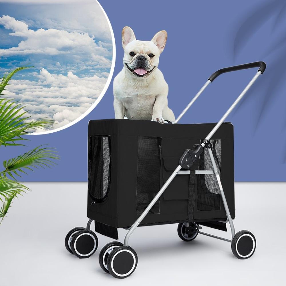 Pet Stroller Dog Cat Puppy Pram Travel Carrier 4 Wheels Pushchair Foldable Black Supplies Fast shipping On sale