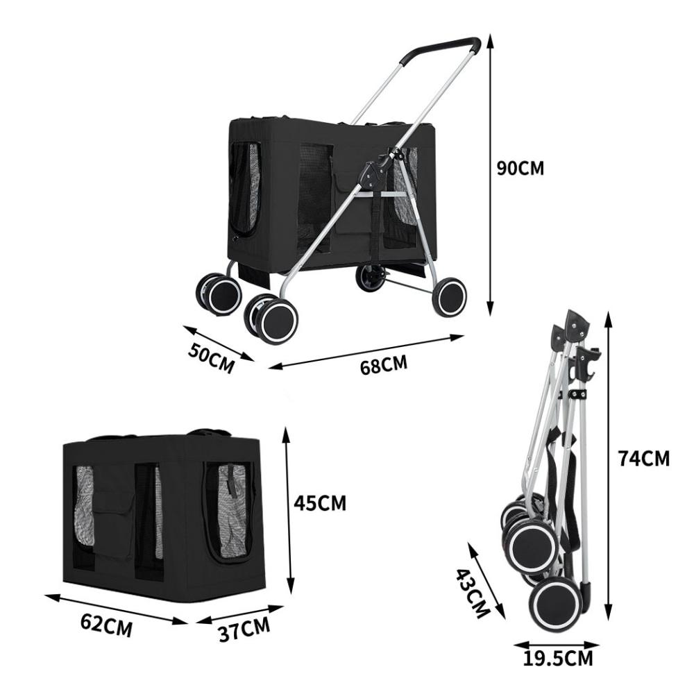 Pet Stroller Dog Cat Puppy Pram Travel Carrier 4 Wheels Pushchair Foldable Black Supplies Fast shipping On sale