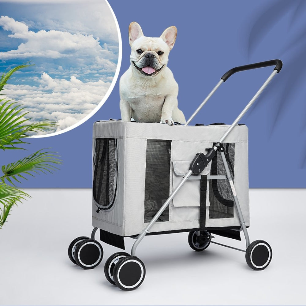 Pet Stroller Dog Cat Puppy Pram Travel Carrier 4 Wheels Pushchair Foldable Grey Supplies Fast shipping On sale