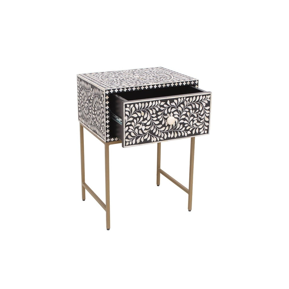 Pia Bone Inlay Bedside Nightstand Side Table - Black Fast shipping On sale