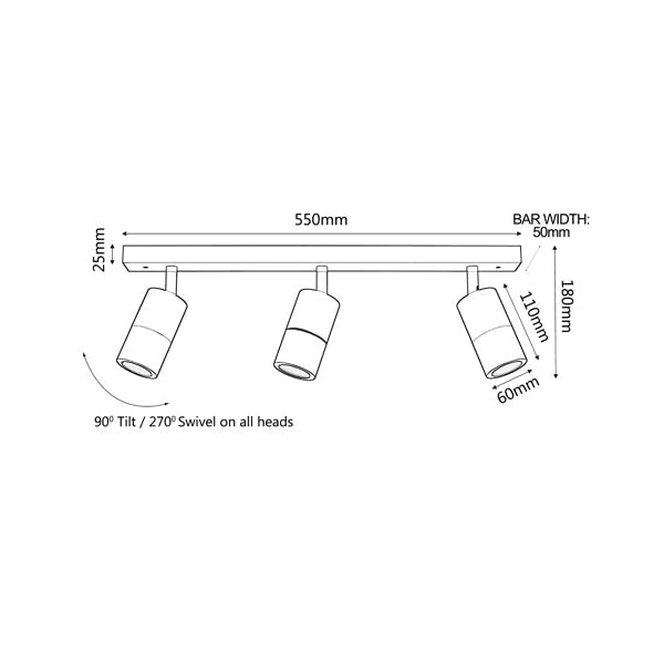 Pillar Light Adjustable 3 GU10 Black IP44 Rectangular Bar Back Plate Fast shipping On sale