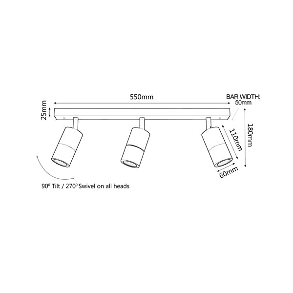 Momentous Living - Pillar Light Adjustable 3 Light GU10 White IP44 ...