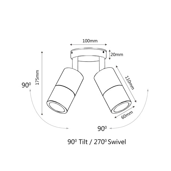 Pillar Light Double Adjustable GU10 White IP65 Round Back Plate Fast shipping On sale