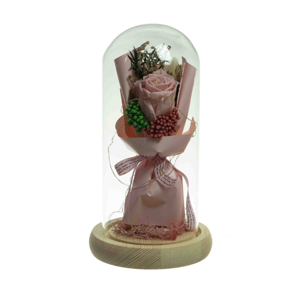 Pink Floral Artificial Fake Plant Decorative 21cm In Glass Dome Fast shipping On sale