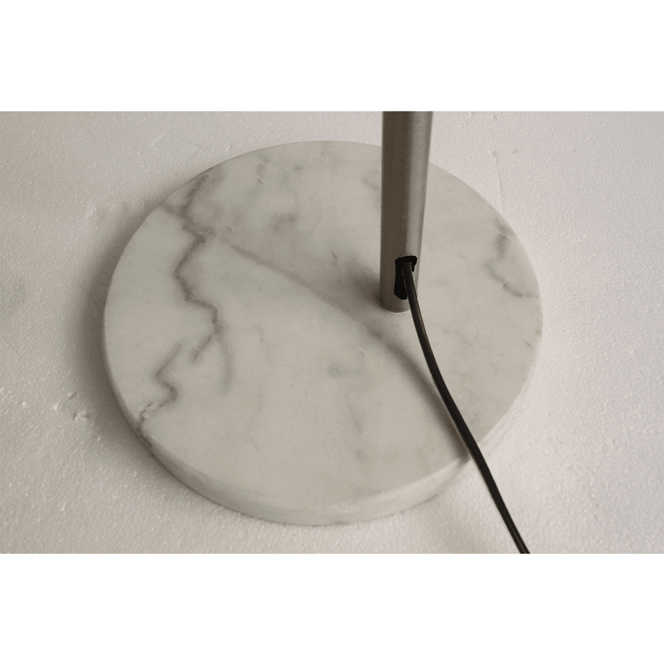 Pino Arc Floor Lamp Satin Chrome Metal Body Marble Base - White Shade Fast shipping On sale