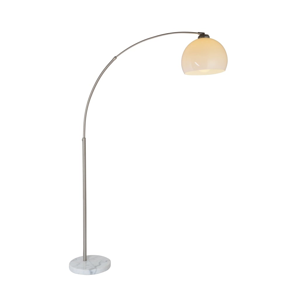 Pino Arc Floor Lamp Satin Chrome Metal Body Marble Base - White Shade Fast shipping On sale