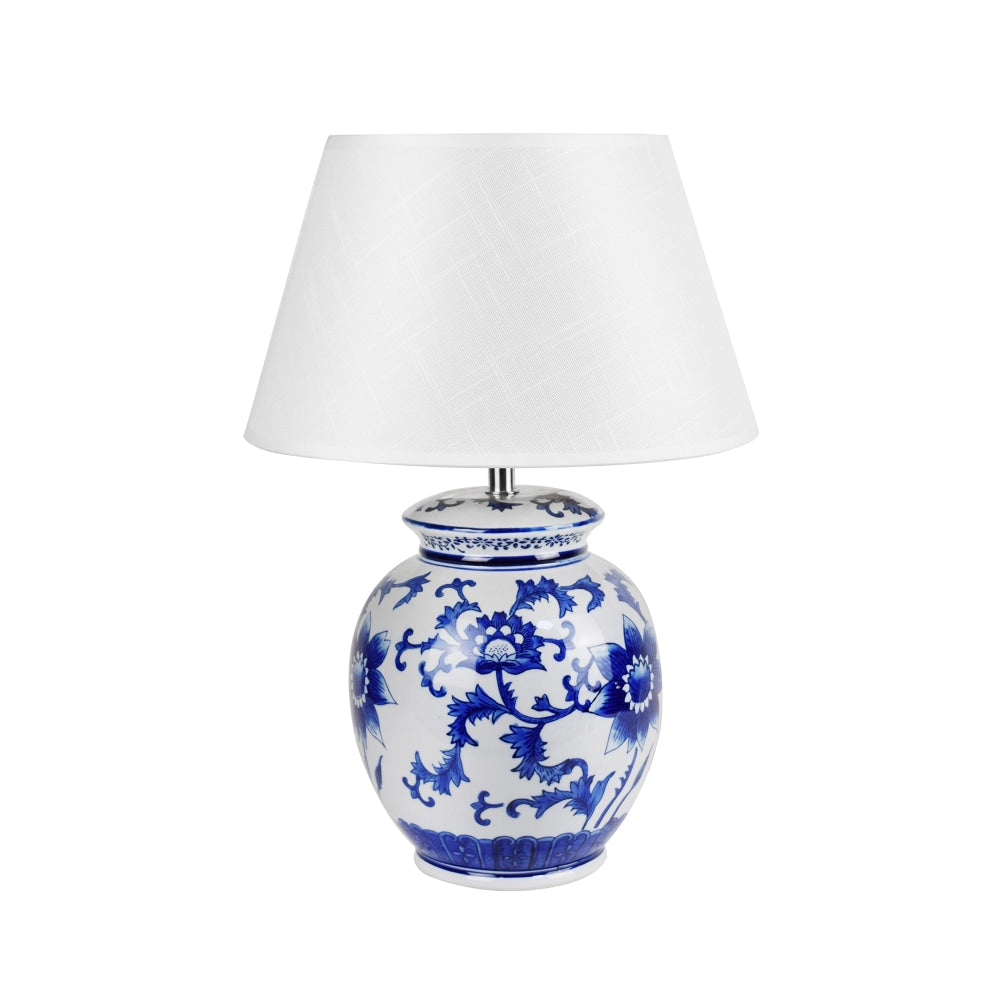 Piyo Blue Ceramic Classic Oriental Table Lamp Light White Fabric Shade Fast shipping On sale