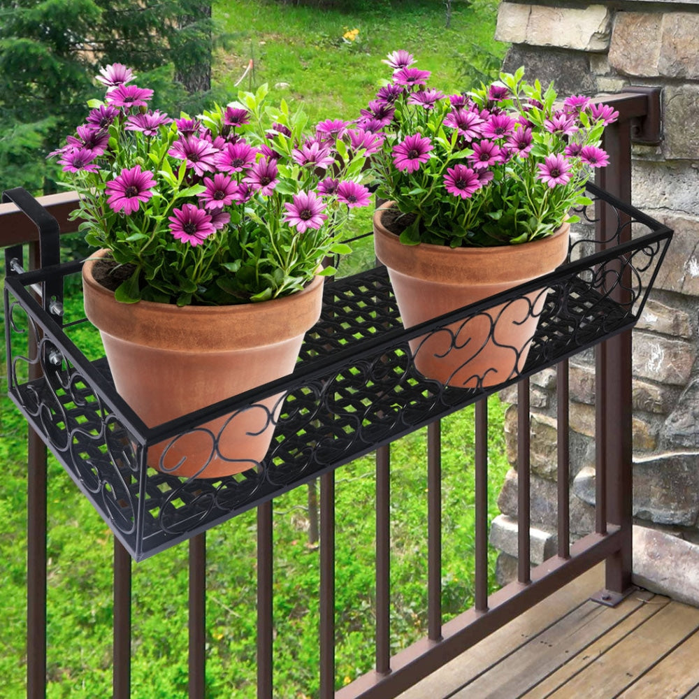 Plant Holder Stand Hanging Flower Pot Basket Garden Wall Rack Shelf Rectangle Black Outdoor Decor Fast shipping On sale