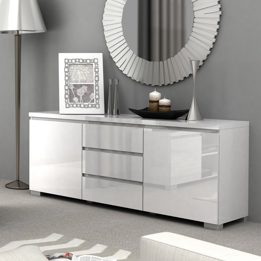 Porto Buffet Sideboard TV Stand Storage Cabinet Cupboard - High Gloss White & Unit Fast shipping On sale