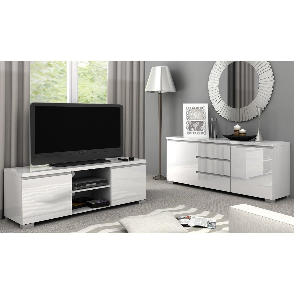 Porto Buffet Sideboard TV Stand Storage Cabinet Cupboard - High Gloss White & Unit Fast shipping On sale