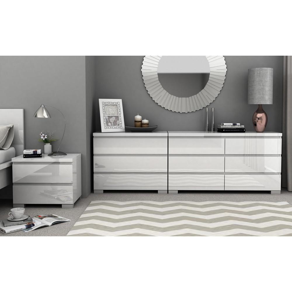 Porto Chest of 6-Drawer Lowboy Sideboard Storage Cabinet - High Gloss White Of Drawers Fast shipping On sale