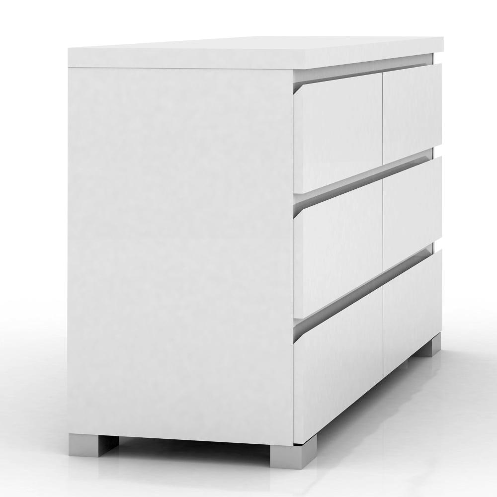 Porto Chest of 6-Drawer Lowboy Sideboard Storage Cabinet - High Gloss White Of Drawers Fast shipping On sale