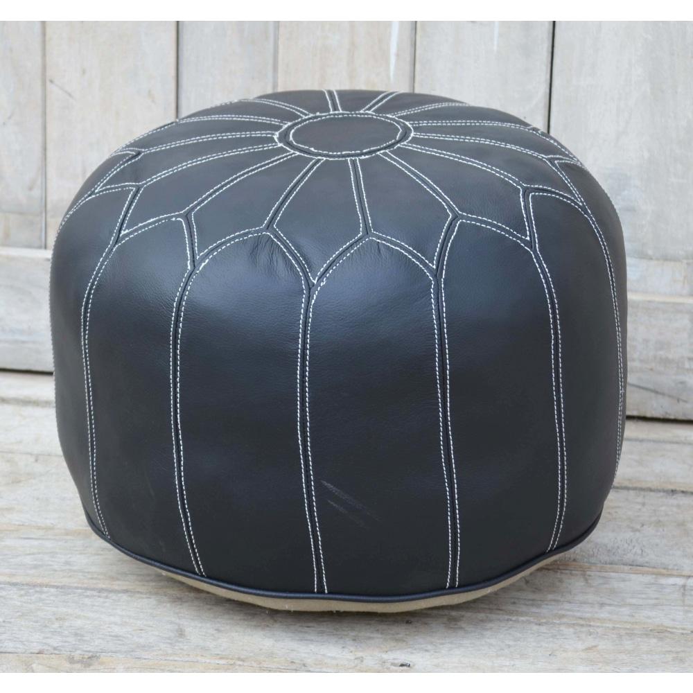 Pouffe Industrial Vintage Leather Round Foot Stool Ottoman Black Fast shipping On sale