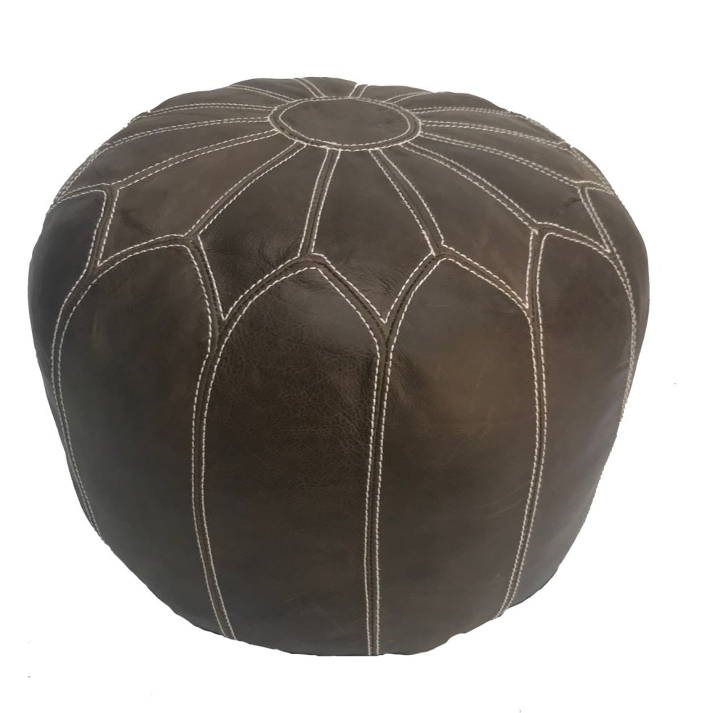 Pouffe Industrial Vintage Leather Round Foot Stool Ottoman brown Fast shipping On sale