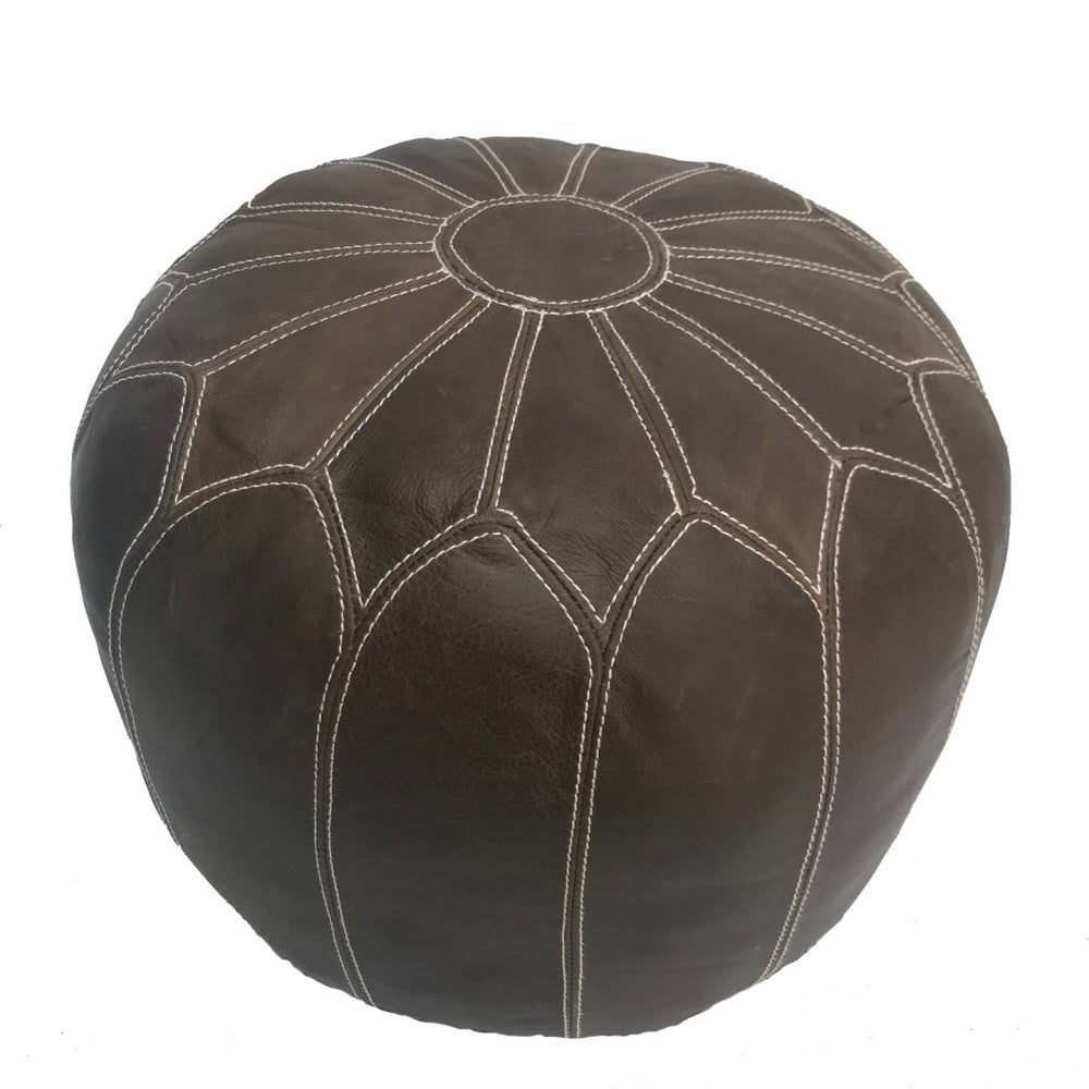 Pouffe Industrial Vintage Leather Round Foot Stool Ottoman brown Fast shipping On sale