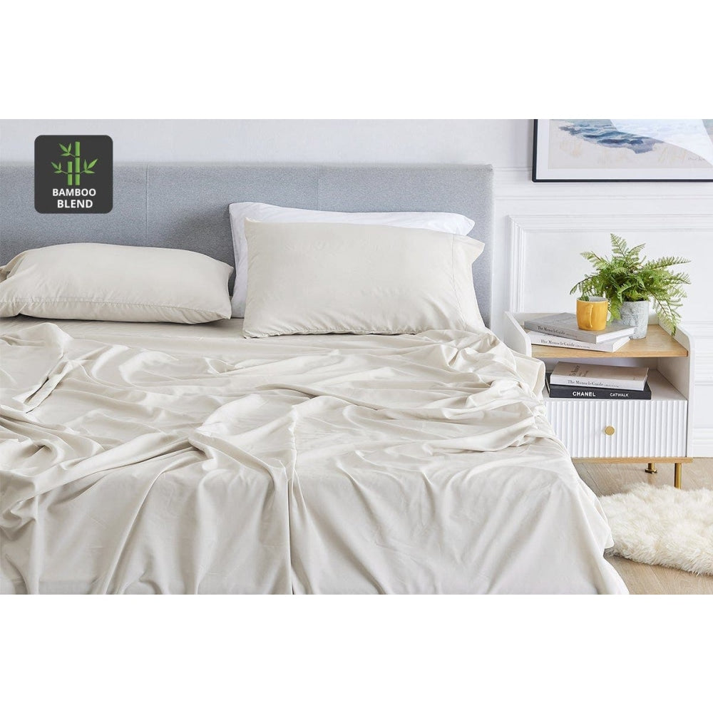 Premium Bamboo Blend Sheet Set - Flax King Bed Fast shipping On sale