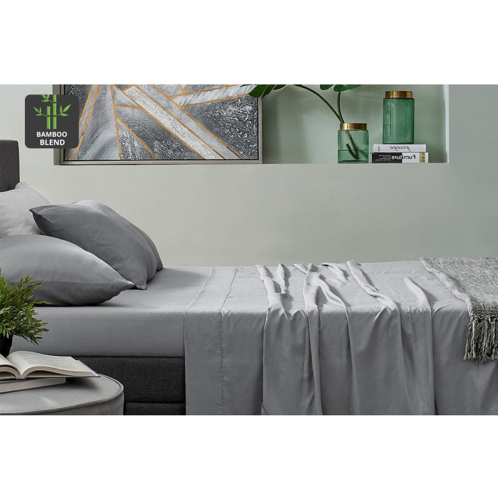 Premium Bamboo Blend Sheet Set - Grey Double Bed Fast shipping On sale