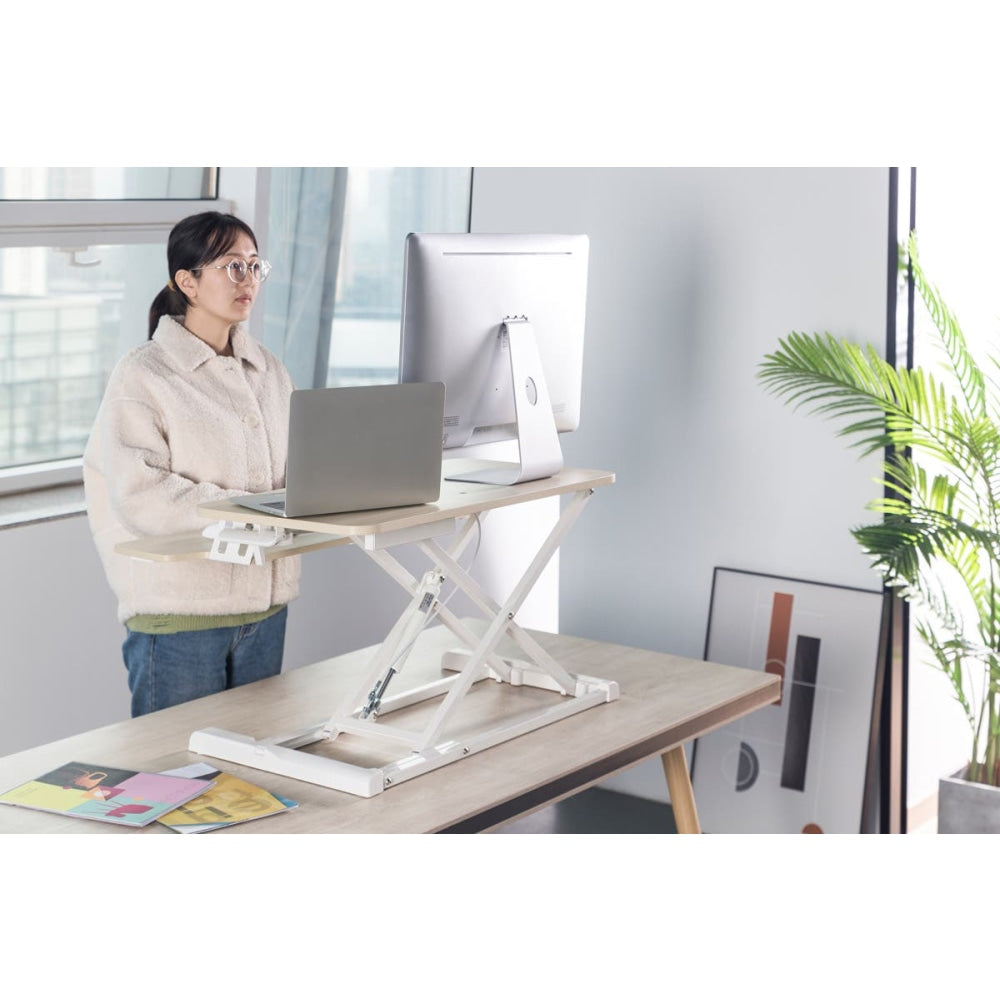 Pro Height Adjustable Sit Stand Computer Work Task Study Office Desk Riser - Oak/White Medium Fast shipping On sale