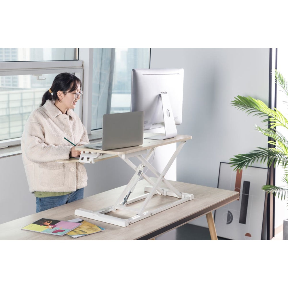 Pro Height Adjustable Sit Stand Computer Work Task Study Office Desk Riser - Oak/White Medium Fast shipping On sale