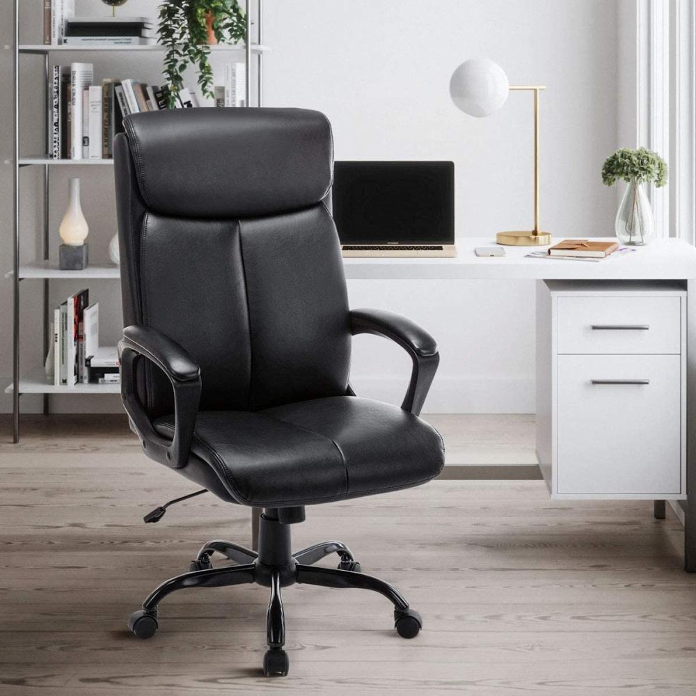 Puresoft PU Leather Soft Padded High-Back Office Chair - Black Fast shipping On sale