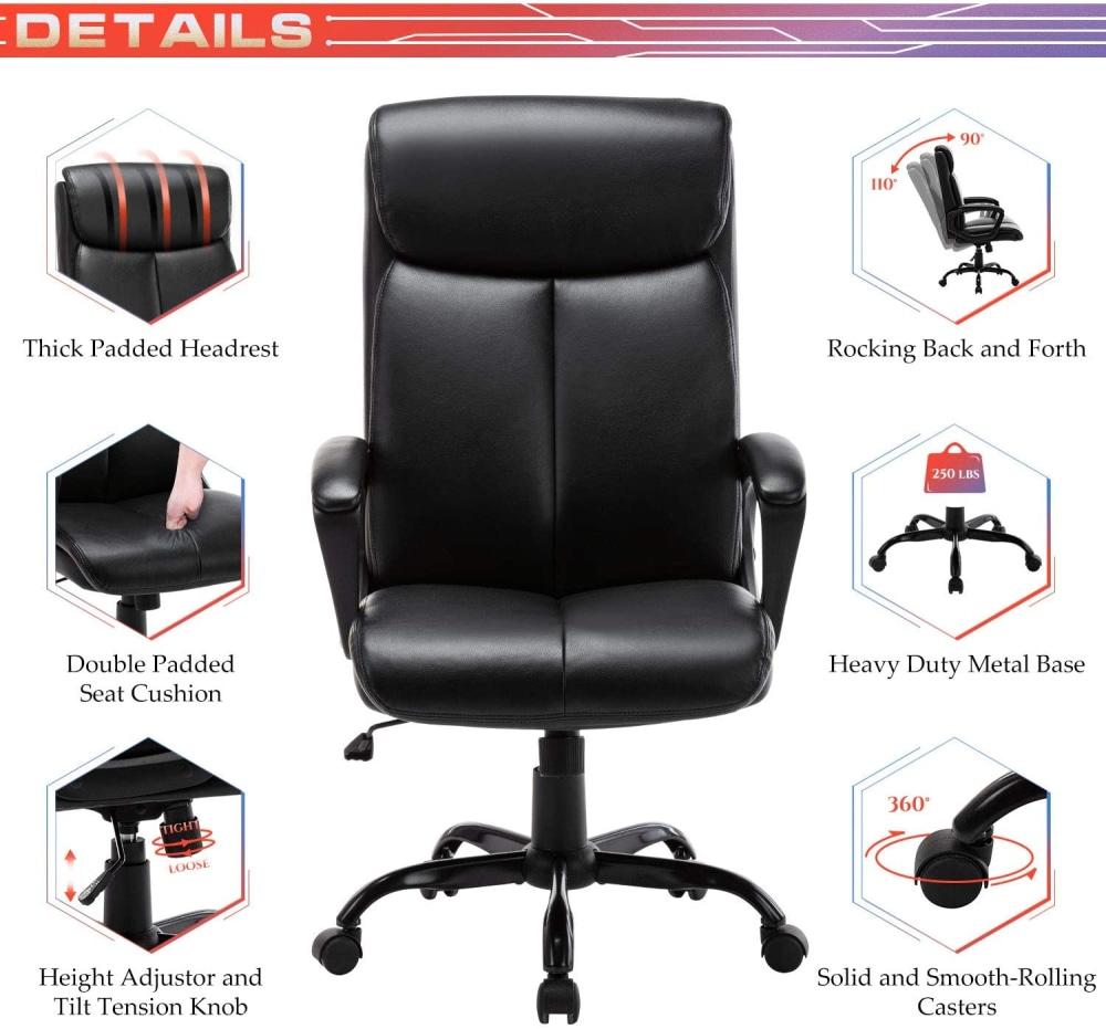 Puresoft PU Leather Soft Padded High-Back Office Chair - Black Fast shipping On sale