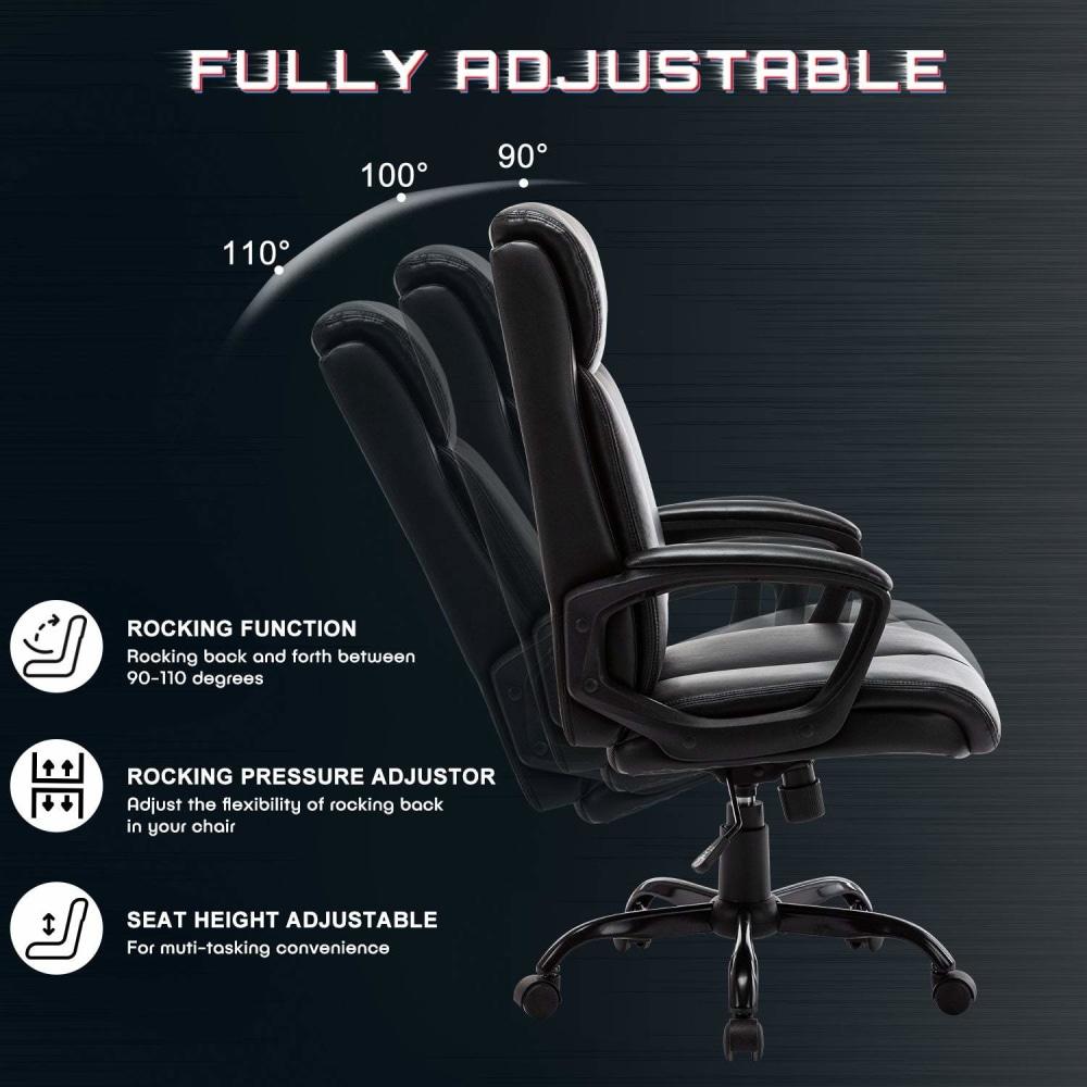 Puresoft PU Leather Soft Padded High-Back Office Chair - Black Fast shipping On sale