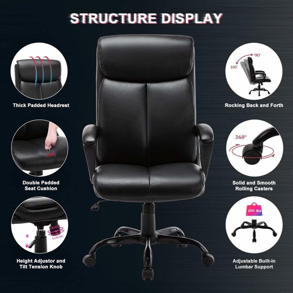 Puresoft PU Leather Soft Padded High-Back Office Chair - Black Fast shipping On sale