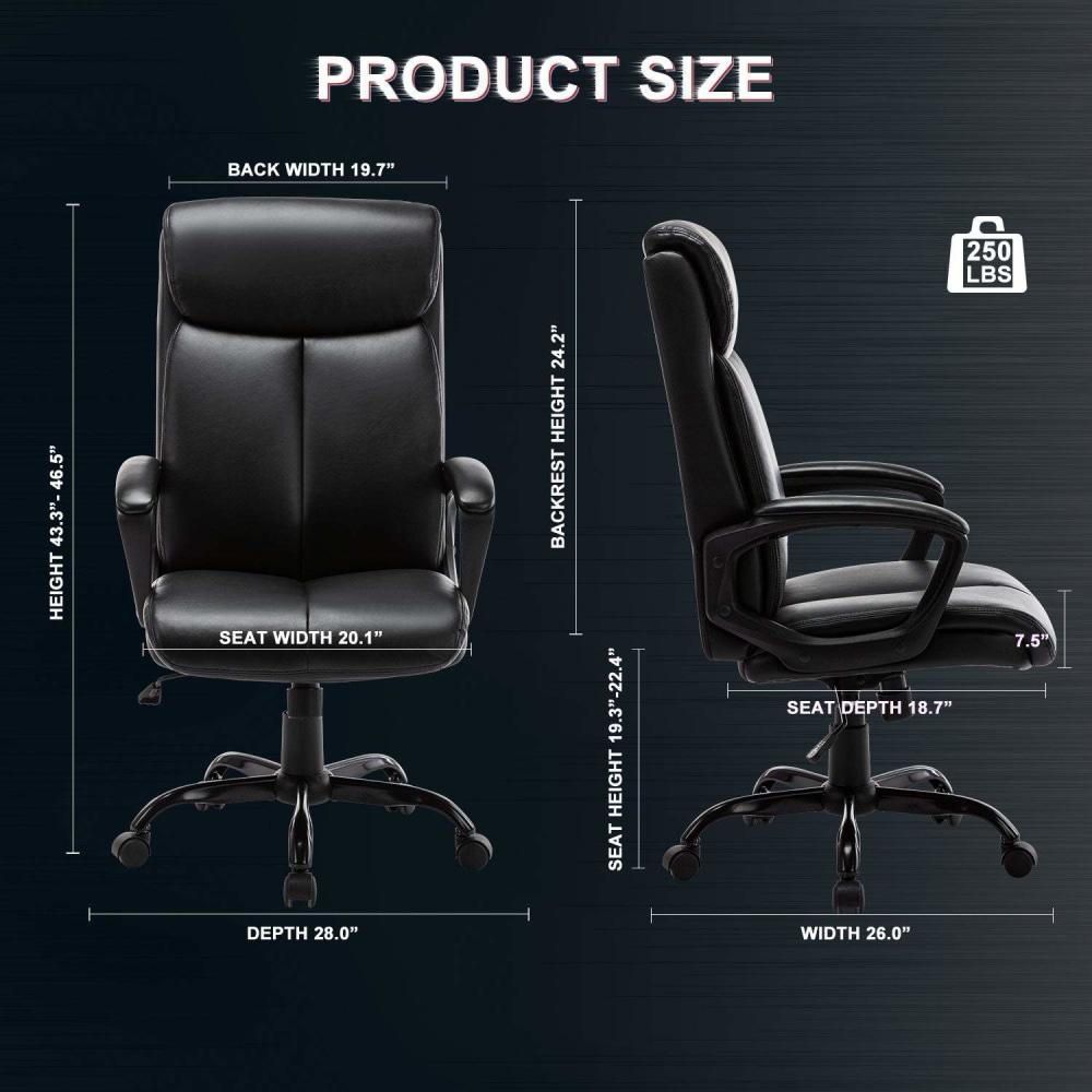 Puresoft PU Leather Soft Padded High-Back Office Chair - Black Fast shipping On sale