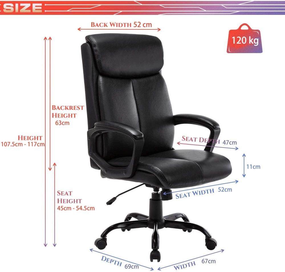 Puresoft PU Leather Soft Padded High-Back Office Chair - Black Fast shipping On sale