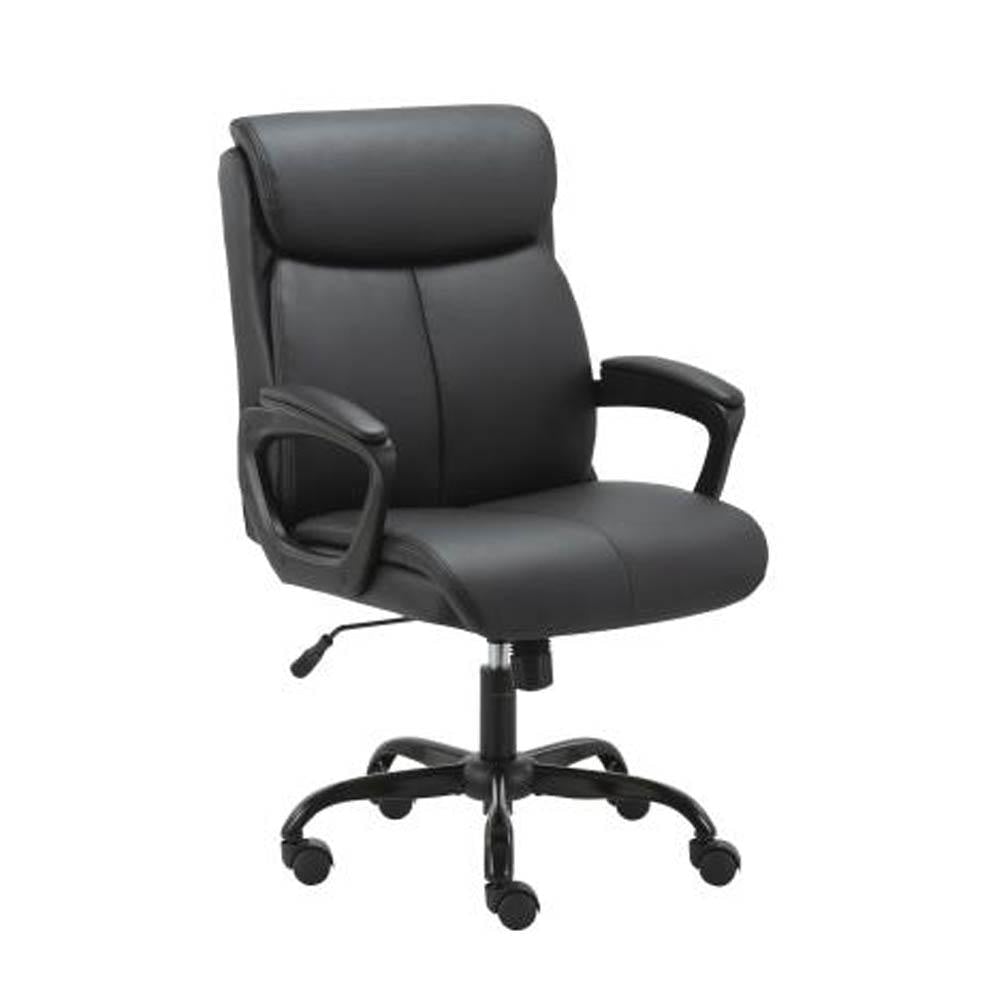 Puresoft PU Leather Soft Padded Mid-Back Office Chair - Black Fast shipping On sale